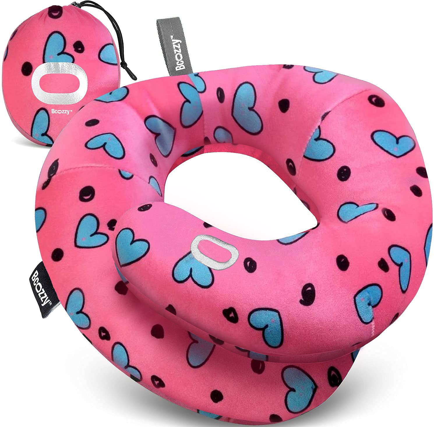 BCOZZY Travel Neck Pillow for Airplane – Patented Double Support for Head, Neck, and Chin. Best for Long Flights, Plane Sleeping, and Car Rides. Adjustable Size. Fully Washable. Carry Bag. Large, Navy