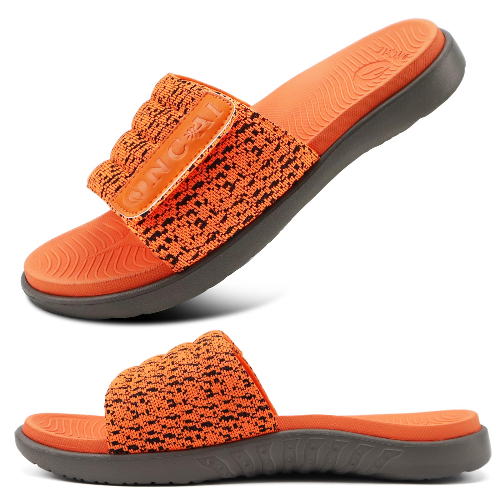 ONCAI Mens Sandals, Arch Support Sport Slides Open Toe Adjustable Straps Orthotic Cushioned Footbed for Plantar Fasciitis Rubber Soles Size 7.5-15