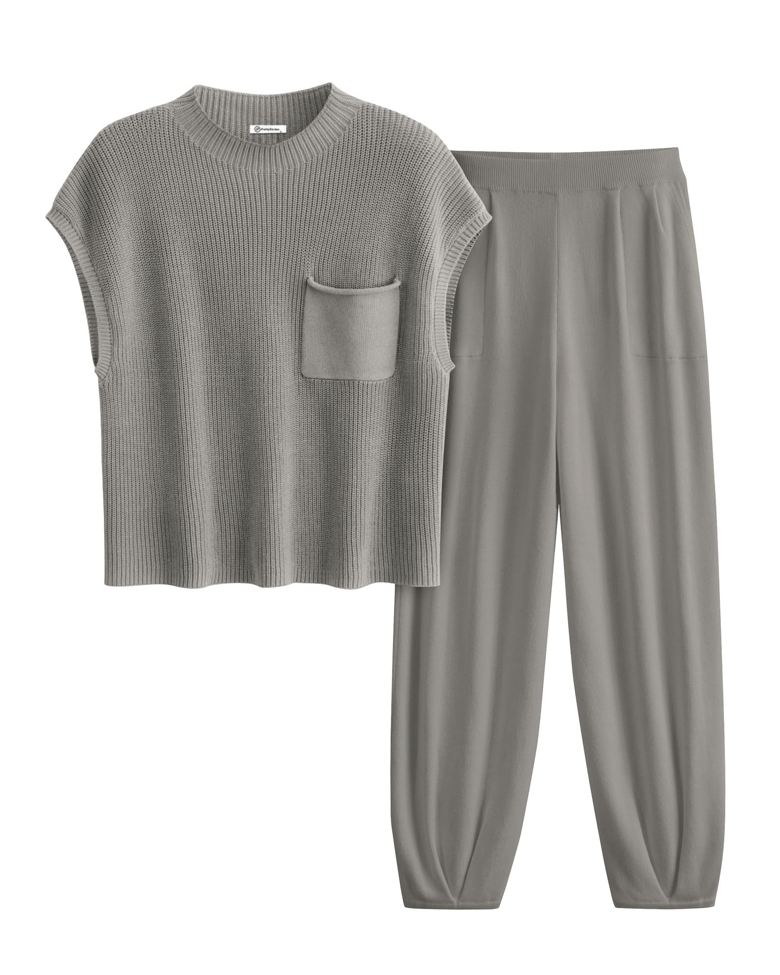 PRETTYGARDEN Womens Two Piece Outfits Sweater Sets Knit Pullover Tops And High Waisted Pants Matching Tracksuit Sweatsuit Set