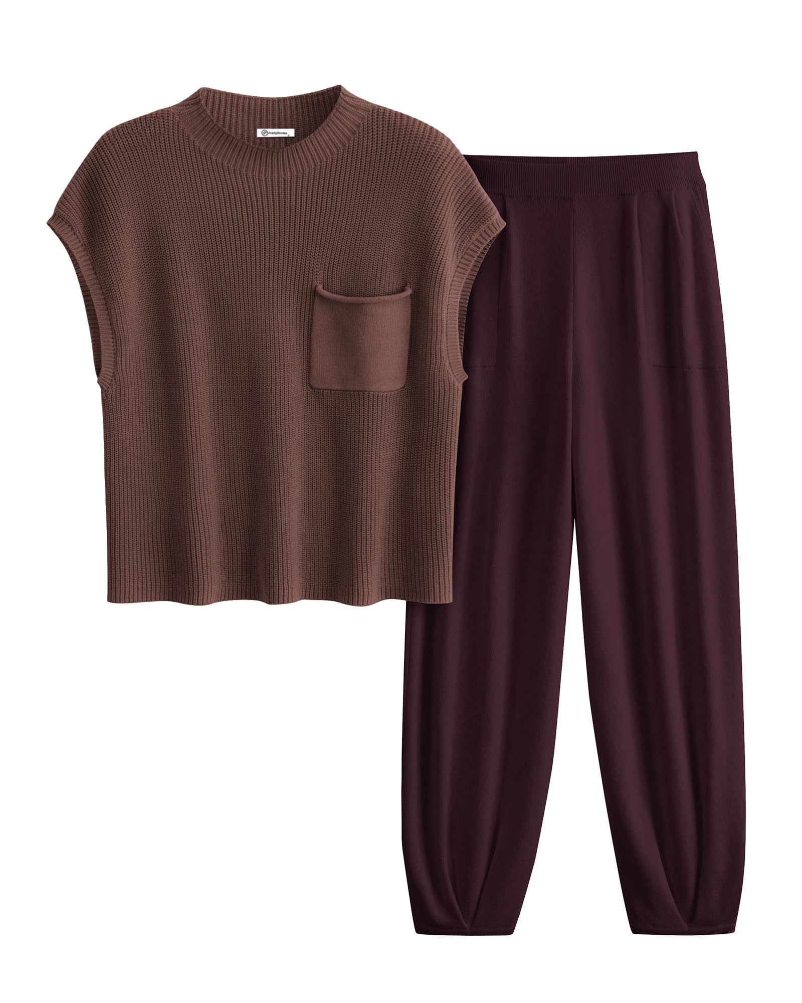 PRETTYGARDEN Womens Two Piece Outfits Sweater Sets Knit Pullover Tops And High Waisted Pants Matching Tracksuit Sweatsuit Set