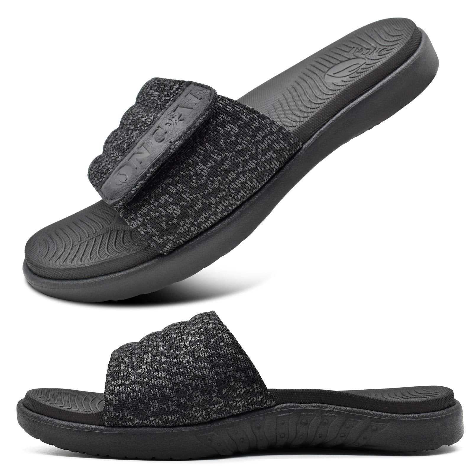 ONCAI Mens Sandals, Arch Support Sport Slides Open Toe Adjustable Straps Orthotic Cushioned Footbed for Plantar Fasciitis Rubber Soles Size 7.5-15