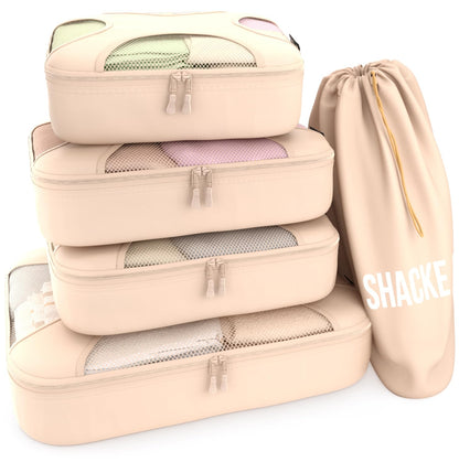 Shacke Premium 5 Packing Cubes Set - Lightweight Mesh Travel Luggage Organizers with Laundry Bag, 5-Piece Suitcase Storage System (Green Grass)