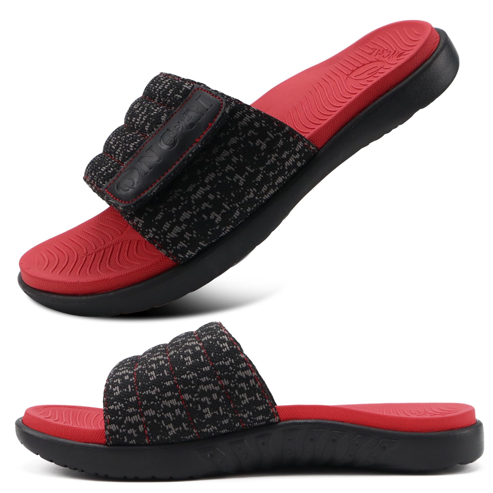 ONCAI Mens Sandals, Arch Support Sport Slides Open Toe Adjustable Straps Orthotic Cushioned Footbed for Plantar Fasciitis Rubber Soles Size 7.5-15