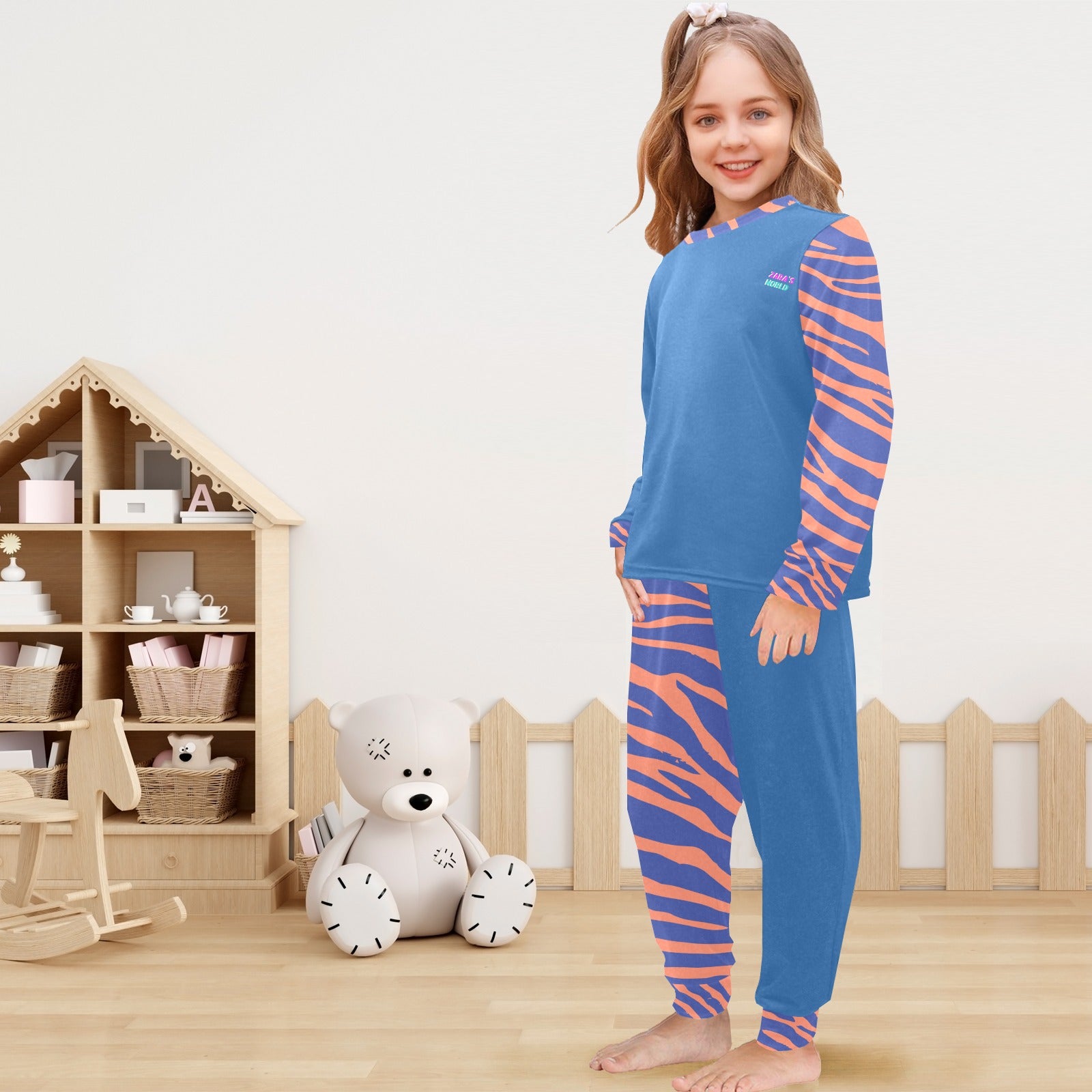 Little Girls' Animal Print Crew Neck Long Pajama Set