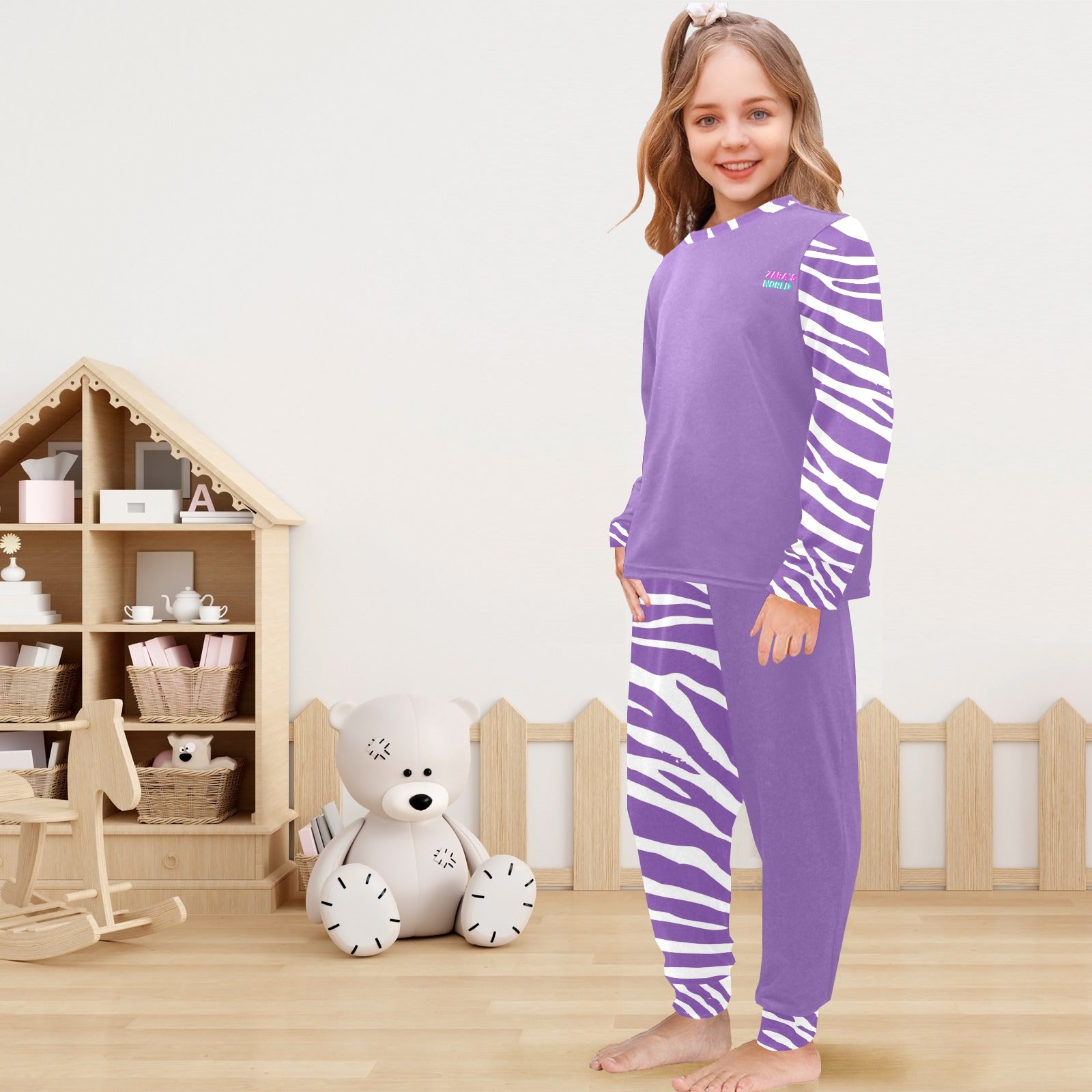 Little Girls' Animal Print Crew Neck Long Pajama Set