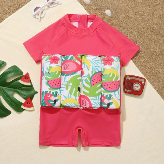 Toddler Girl One-piece Watermelon Buoyancy Zip Up Full Swimsuit