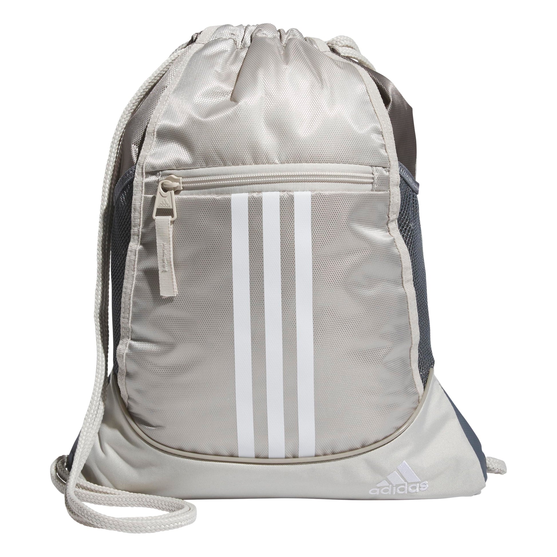 adidas Alliance Sackpack, Drawstring, Lightweight Small Gym Bag for Women, Soccer Backpack, White/Black/Black, One Size