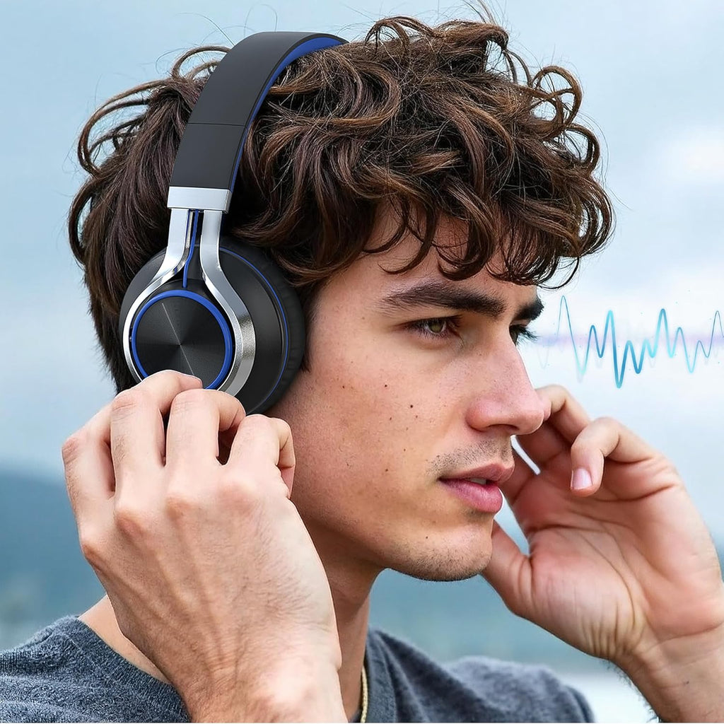 AILIHEN C8 USB-C Headphones Wired - On-Ear Corded Headset with Microphone & Volume Control, Foldable Stereo Sound Tangle-Free Type C Cord, Compatible with Cellphone, Laptop, PC, Computer (Black Blue)