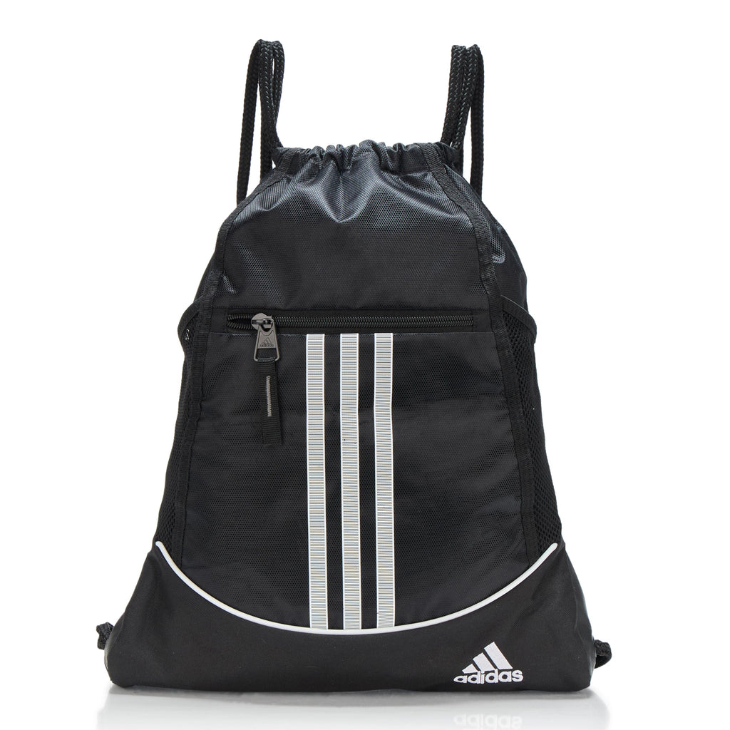 adidas Alliance Sackpack, Drawstring, Lightweight Small Gym Bag for Women, Soccer Backpack, White/Black/Black, One Size