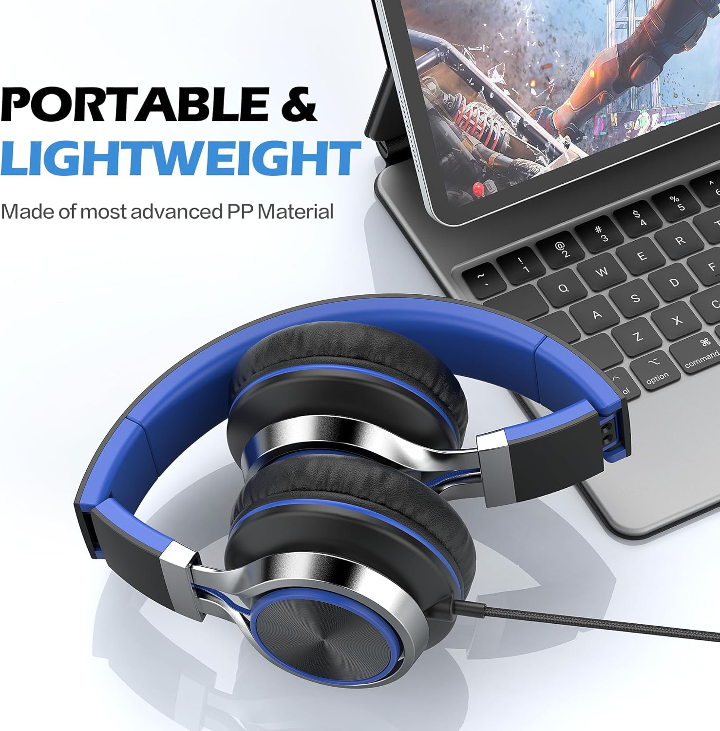 AILIHEN C8 USB-C Headphones Wired - On-Ear Corded Headset with Microphone & Volume Control, Foldable Stereo Sound Tangle-Free Type C Cord, Compatible with Cellphone, Laptop, PC, Computer (Black Blue)
