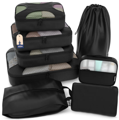 Shacke Premium 5 Packing Cubes Set - Lightweight Mesh Travel Luggage Organizers with Laundry Bag, 5-Piece Suitcase Storage System (Green Grass)