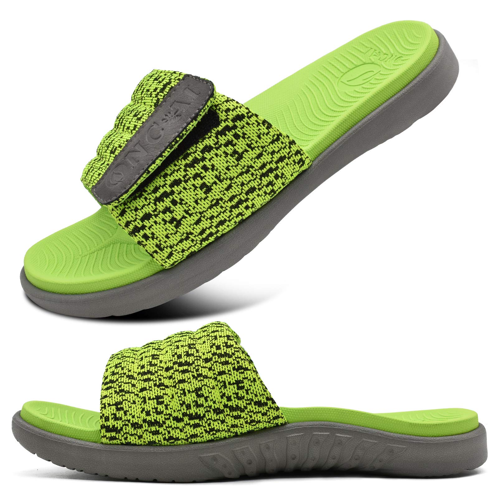 ONCAI Mens Sandals, Arch Support Sport Slides Open Toe Adjustable Straps Orthotic Cushioned Footbed for Plantar Fasciitis Rubber Soles Size 7.5-15