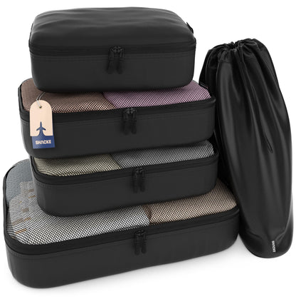 Shacke Premium 5 Packing Cubes Set - Lightweight Mesh Travel Luggage Organizers with Laundry Bag, 5-Piece Suitcase Storage System (Green Grass)