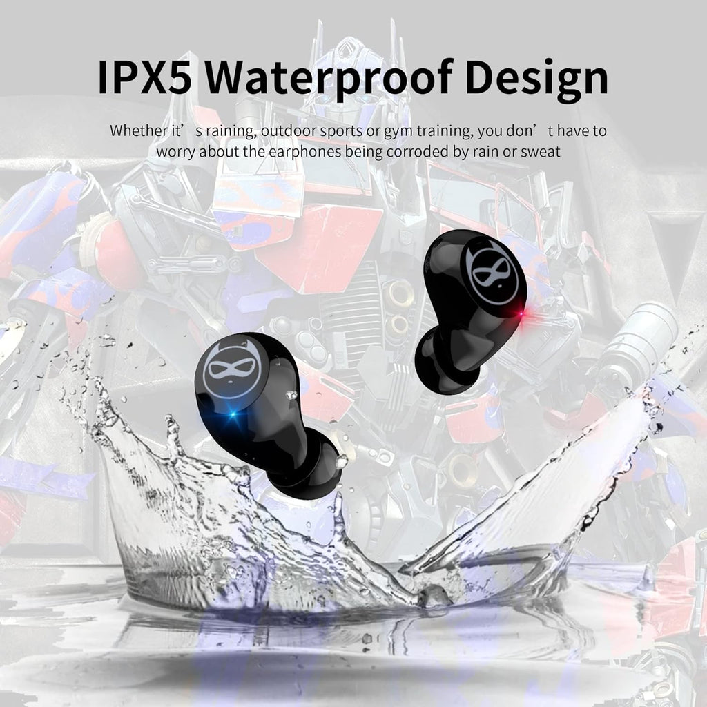 Wireless Earbuds, Bluetooth 5.0 Stereo Headphones, in-Ear Sweat-Proof Wireless Earphones Dual Mic and Noise Reduction, Touch Control Headset with Cartoon Blue Changing Men Charging Case