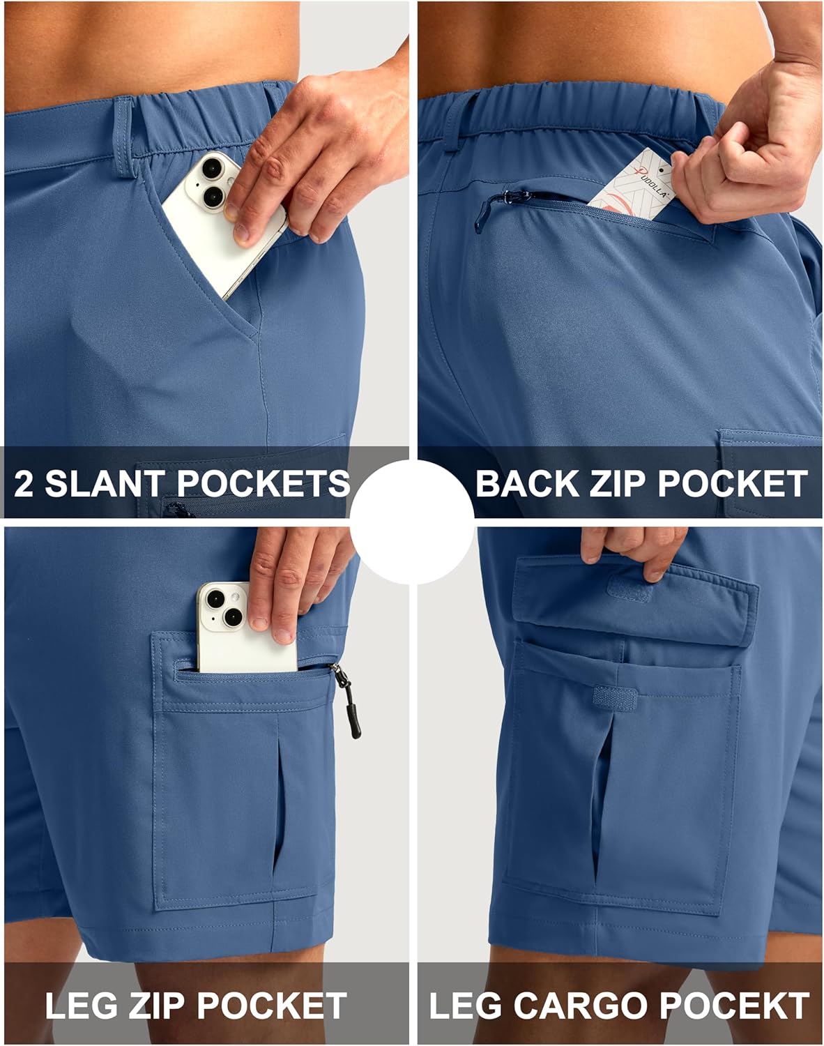 Pudolla Men's Hiking Cargo Shorts 7" Lightweight Quick Dry Casual Work Shorts for Men Summer Travel Golf with 5 Pockets