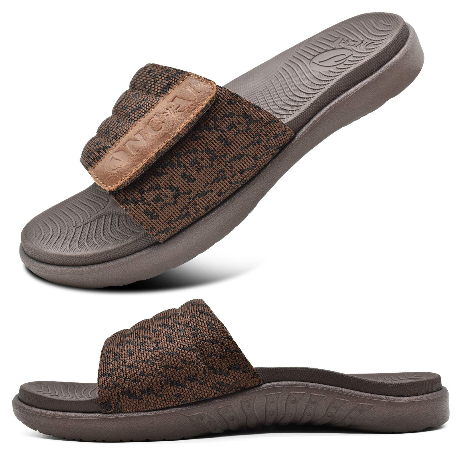 ONCAI Mens Sandals, Arch Support Sport Slides Open Toe Adjustable Straps Orthotic Cushioned Footbed for Plantar Fasciitis Rubber Soles Size 7.5-15