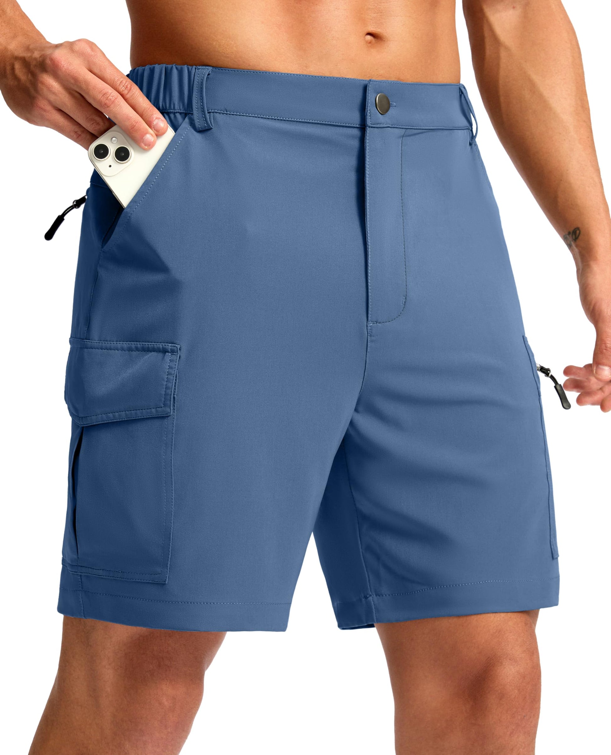 Pudolla Men's Hiking Cargo Shorts 7" Lightweight Quick Dry Casual Work Shorts for Men Summer Travel Golf with 5 Pockets