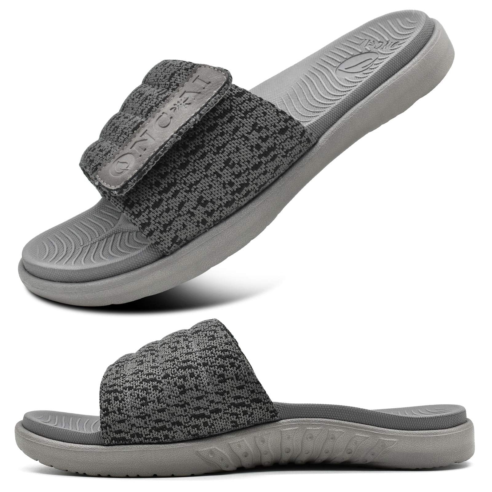 ONCAI Mens Sandals, Arch Support Sport Slides Open Toe Adjustable Straps Orthotic Cushioned Footbed for Plantar Fasciitis Rubber Soles Size 7.5-15