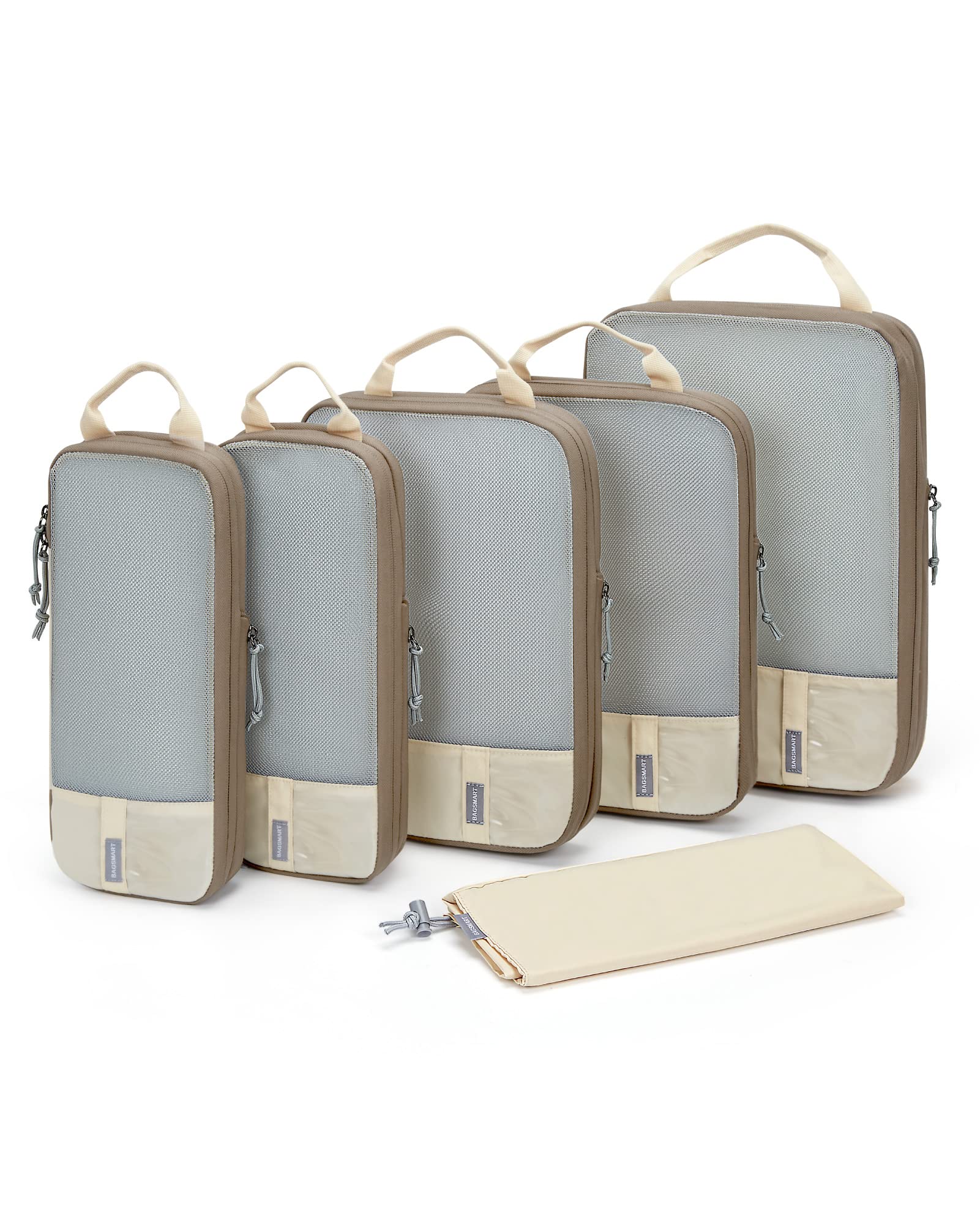 BAGSMART 6 Set Compression Packing Cubes - Lightweight Travel Essentials, Durable Luggage Organizer