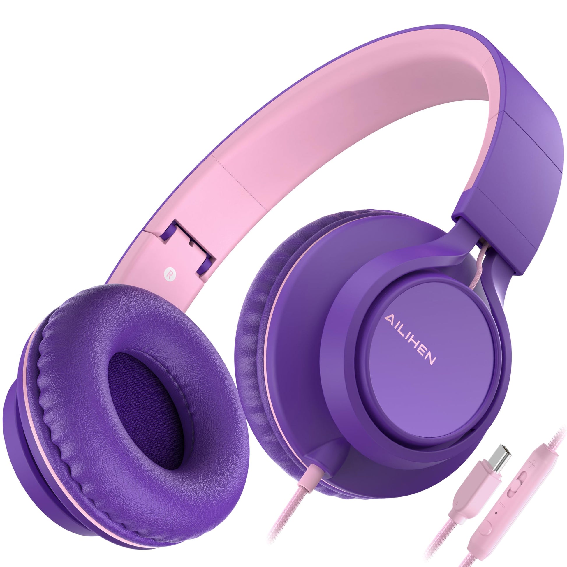 AILIHEN C8 USB-C Headphones Wired - On-Ear Corded Headset with Microphone & Volume Control, Foldable Stereo Sound Tangle-Free Type C Cord, Compatible with Cellphone, Laptop, PC, Computer (Black Blue)