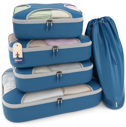 Shacke Premium 5 Packing Cubes Set - Lightweight Mesh Travel Luggage Organizers with Laundry Bag, 5-Piece Suitcase Storage System (Green Grass)