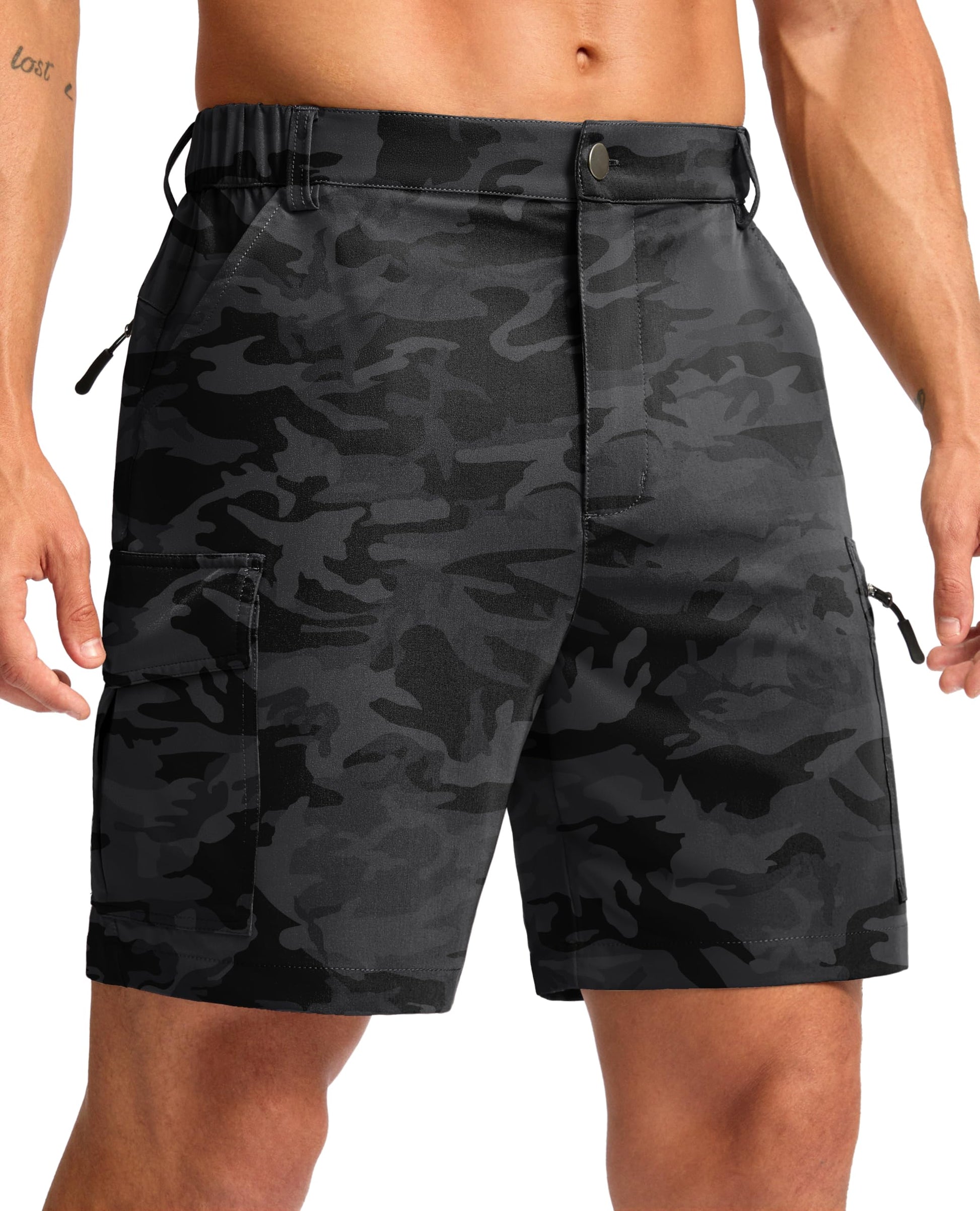 Pudolla Men's Hiking Cargo Shorts 7" Lightweight Quick Dry Casual Work Shorts for Men Summer Travel Golf with 5 Pockets