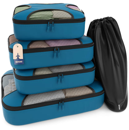 Shacke Premium 5 Packing Cubes Set - Lightweight Mesh Travel Luggage Organizers with Laundry Bag, 5-Piece Suitcase Storage System (Green Grass)