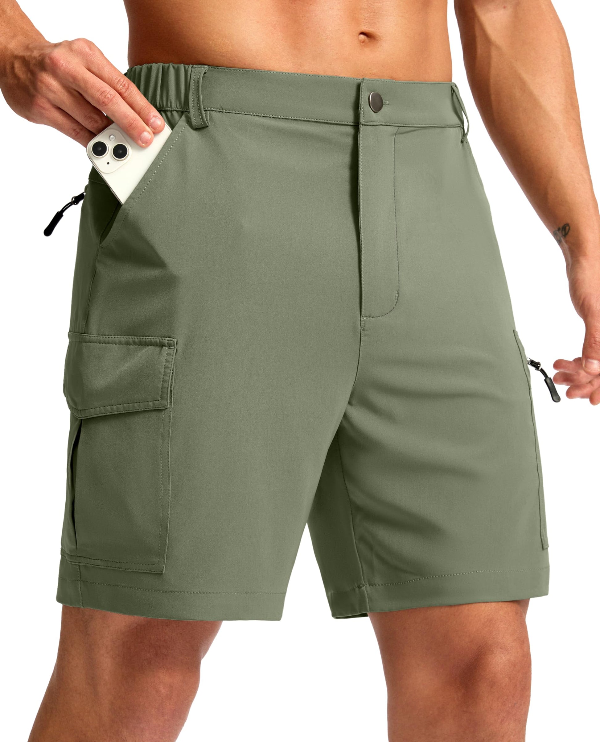 Pudolla Men's Hiking Cargo Shorts 7" Lightweight Quick Dry Casual Work Shorts for Men Summer Travel Golf with 5 Pockets