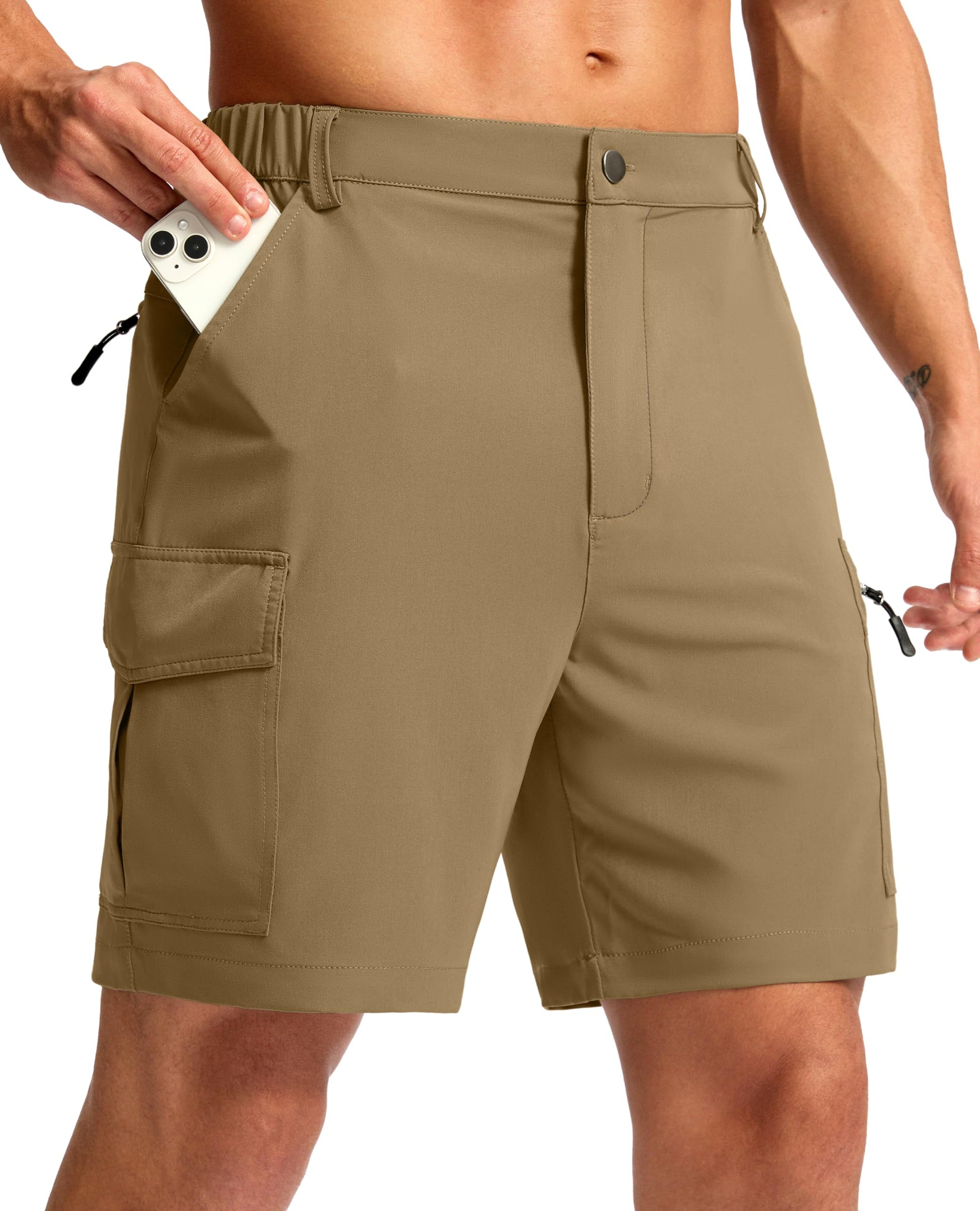 Pudolla Men's Hiking Cargo Shorts 7" Lightweight Quick Dry Casual Work Shorts for Men Summer Travel Golf with 5 Pockets