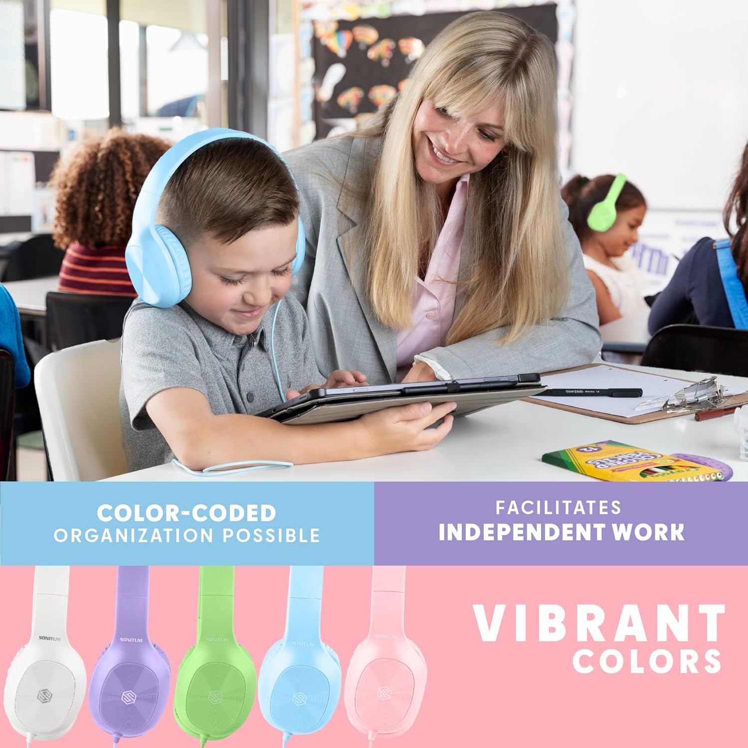 Bulk Kids Headphones for School with Microphones - 5-Pack On-Ear 3.5mm Wired Headphones for Schools -Comfy Wired Kids Headphones with in-Line Mics – School Headphones for Kids