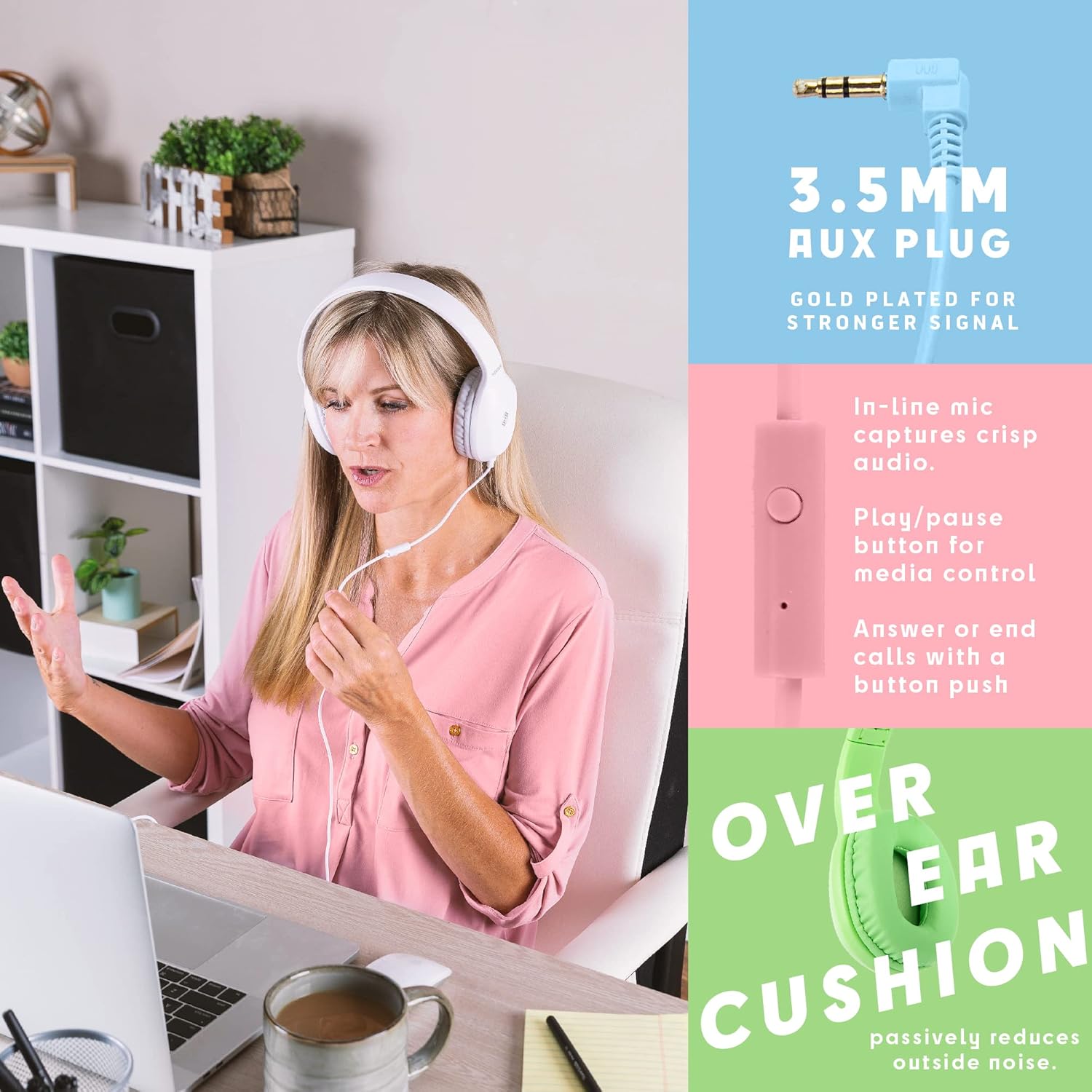 Bulk Kids Headphones for School with Microphones - 5-Pack On-Ear 3.5mm Wired Headphones for Schools -Comfy Wired Kids Headphones with in-Line Mics – School Headphones for Kids