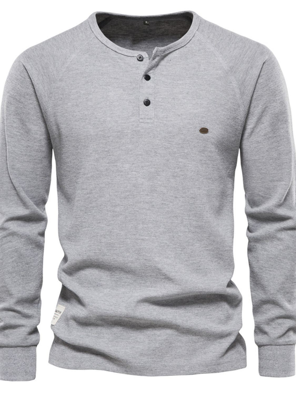 Men's Waffle-Knit Long Sleeve Round Neck Button T-Shirt. Versatile and comfortable, this shirt is perfect for any occasion