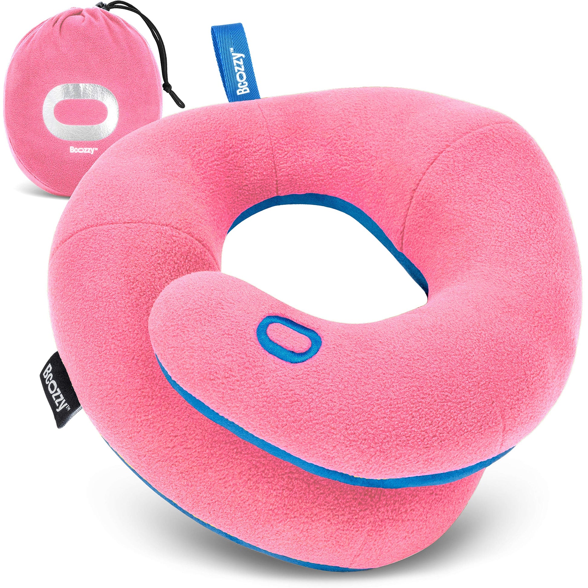 BCOZZY Travel Neck Pillow for Airplane – Patented Double Support for Head, Neck, and Chin. Best for Long Flights, Plane Sleeping, and Car Rides. Adjustable Size. Fully Washable. Carry Bag. Large, Navy