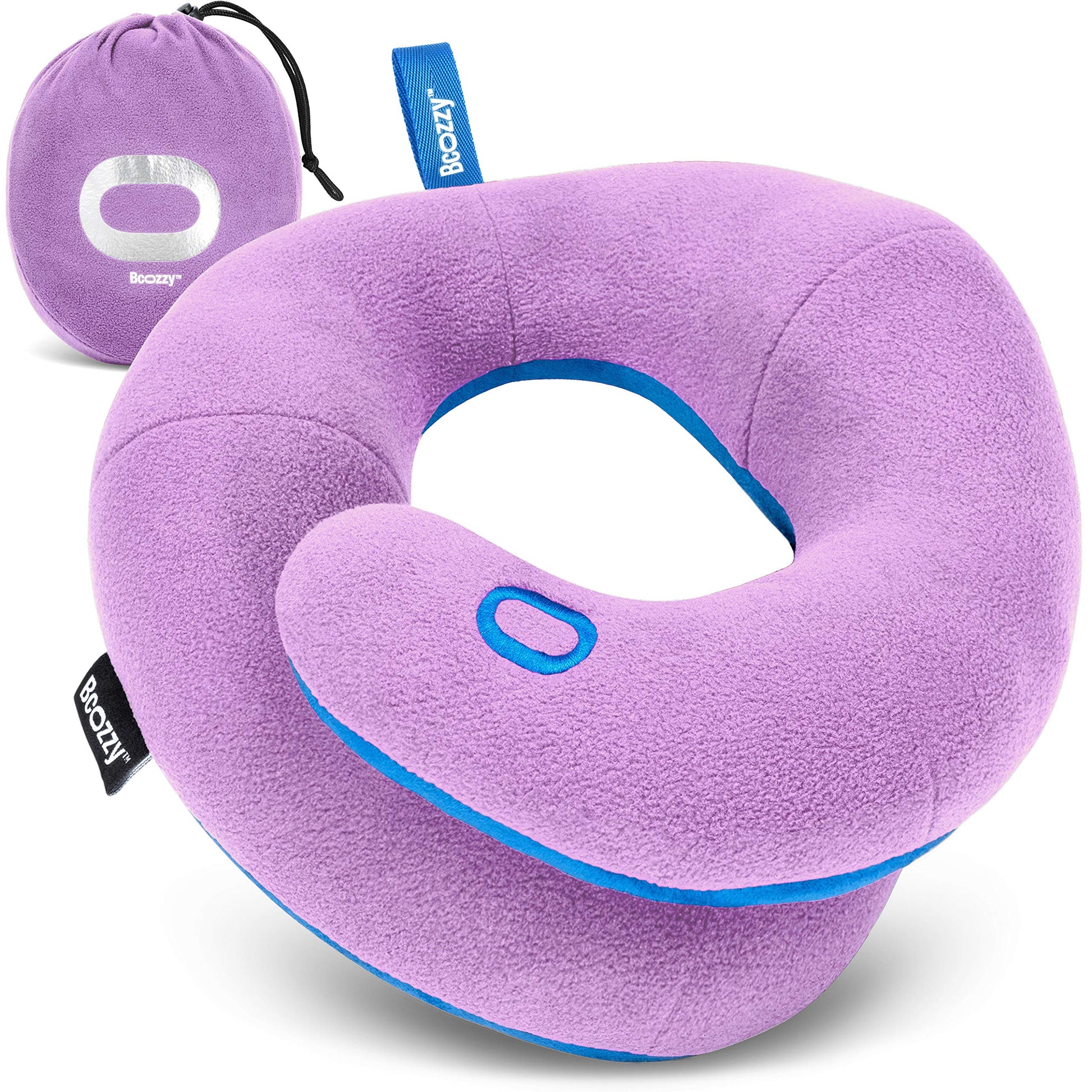 BCOZZY Travel Neck Pillow for Airplane – Patented Double Support for Head, Neck, and Chin. Best for Long Flights, Plane Sleeping, and Car Rides. Adjustable Size. Fully Washable. Carry Bag. Large, Navy