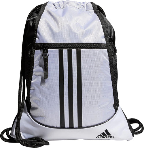 adidas Alliance Sackpack, Drawstring, Lightweight Small Gym Bag for Women, Soccer Backpack, White/Black/Black, One Size