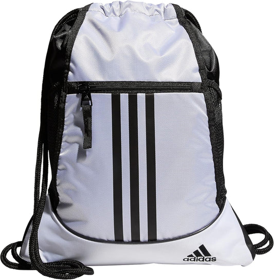 adidas Alliance Sackpack, Drawstring, Lightweight Small Gym Bag for Women, Soccer Backpack, White/Black/Black, One Size