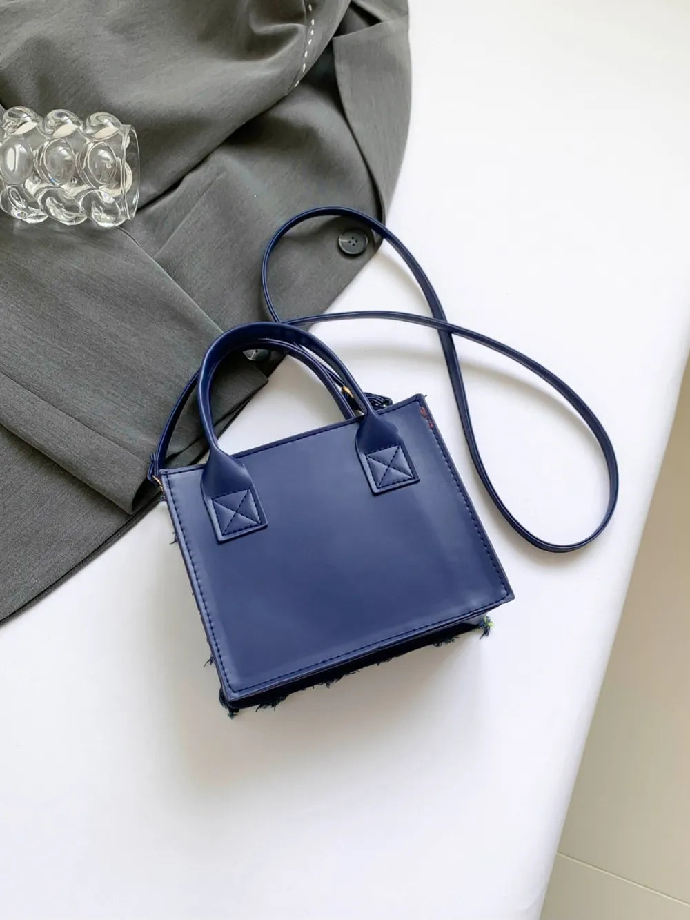 ZWX - Raw Edge Checkered PU Denim Shoulder Bag