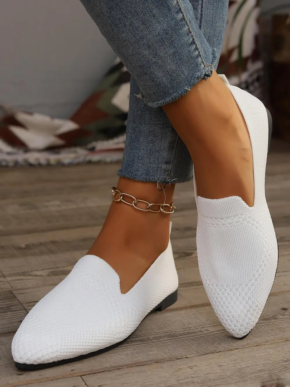 Womens Comfort Fit Point Toe Mesh Slip-On Flats