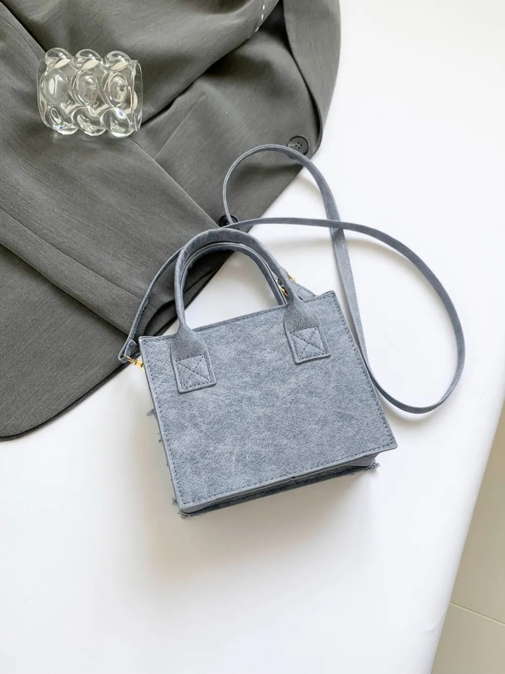 ZWX - Raw Edge Checkered PU Denim Shoulder Bag