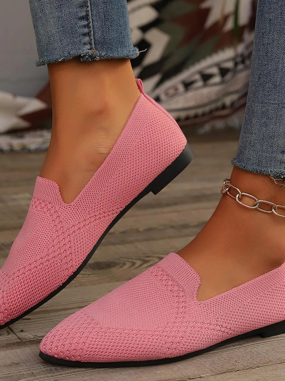 Womens Comfort Fit Point Toe Mesh Slip-On Flats