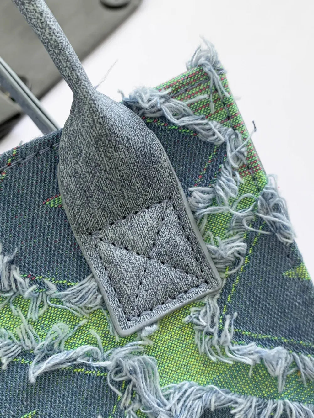 ZWX - Raw Edge Checkered PU Denim Shoulder Bag