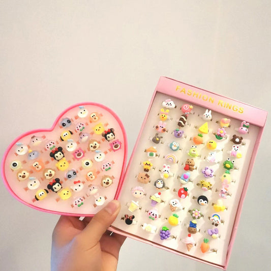 Lovely Princess Resin Toy Rings Jewelry Set - 36/50 Piece - Korean Cartoon