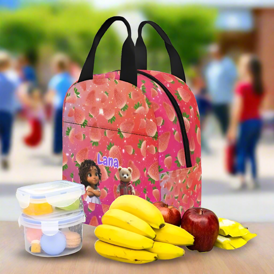 Zaras World Animal Avatar Fruit Print Lunch Bag (Strawberries/Grapes)