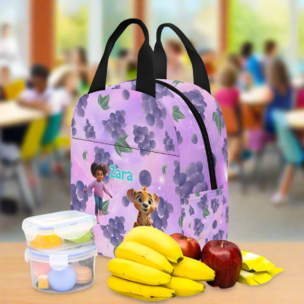 Zaras World Animal Avatar Fruit Print Lunch Bag (Strawberries/Grapes)