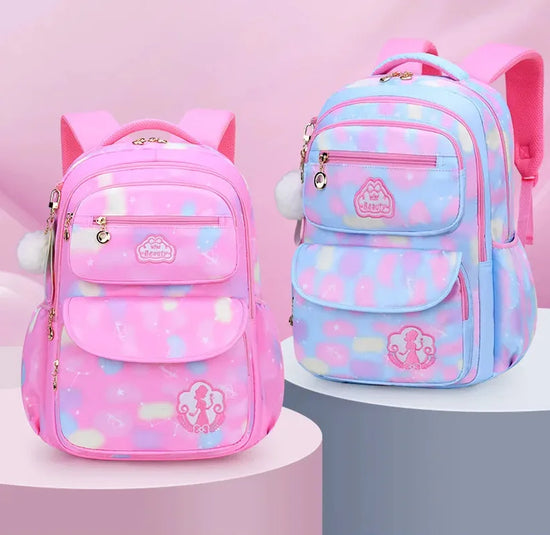 Kawaii Pink and Sky Blue Waterproof School Backpack for Girls