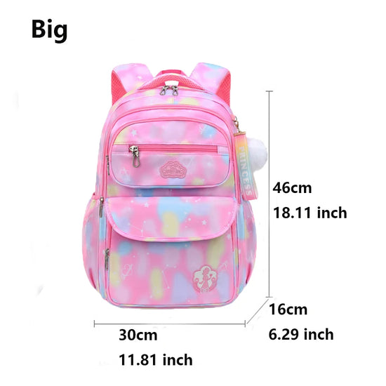 Kawaii Pink and Sky Blue Waterproof School Backpack for Girls