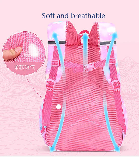 Kawaii Pink and Sky Blue Waterproof School Backpack for Girls