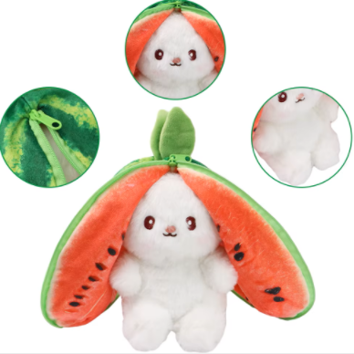 Conejito de peluche con orejas de conejo y cierre de cremallera de Kawaii 