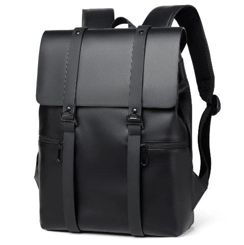 Mochila de piel sintética negra con correa ajustable para mujer
