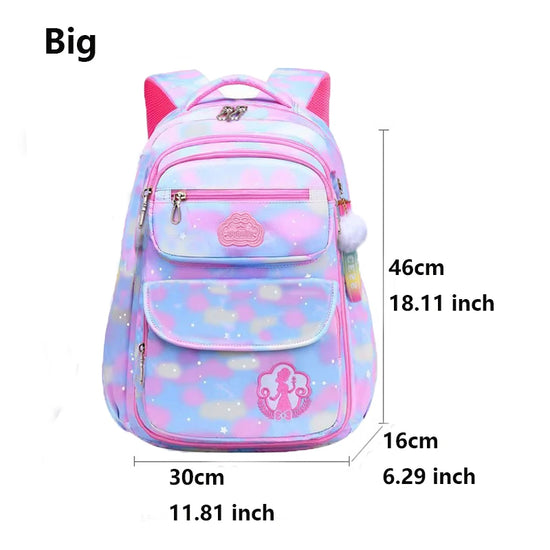 Kawaii Pink and Sky Blue Waterproof School Backpack for Girls